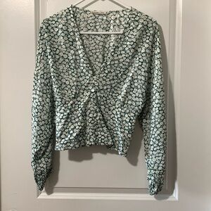 Abercrombie & Fitch Green and White Floral Blouse